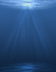 Rays of light underwater,blue background