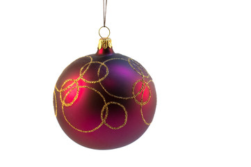 hanging purple christmas ball with gold patterns
