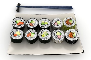 3d maki sushi plate on rectangular plates