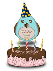 Happy Birthday Blue Bird with Cake Candles Hat