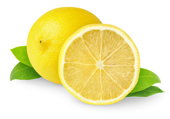 Isolated lemons. One and a half lemon fruit isolated on white background