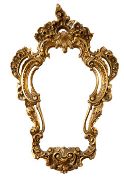 Retro Golden Mirror Frame, Baroque Style,  Isolated On Whi