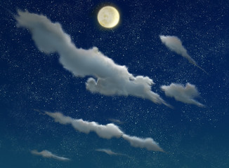 Obraz na płótnie Canvas 雲の流れる月の出た星空