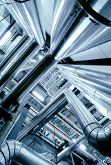 Obraz premium Industrial zone, Steel pipelines, valves and ladders