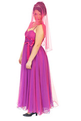 Beautiful woman with pink veil on face