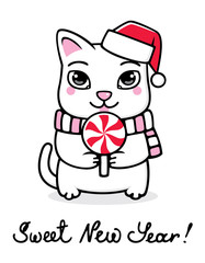 New Year kitten with lollipop