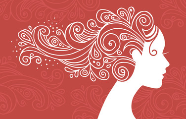 Beautiful woman silhouette with flowers