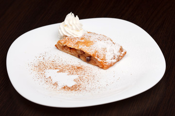 apple strudel with vanilla ice cream