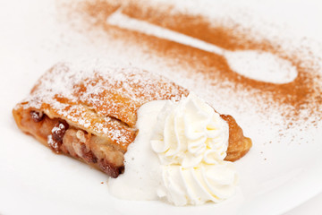 apple strudel with vanilla ice cream