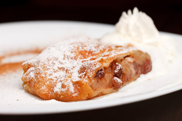 apple strudel with vanilla ice cream