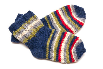 Pair of colorful socks on white background