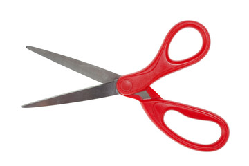 Red handled scissors isolated on white