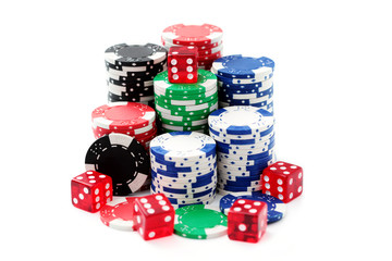 poker chips and dices