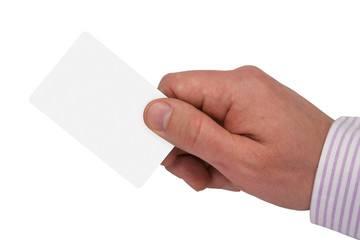 hand with white blank card for your text