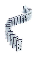Domino pieces in a line on white background