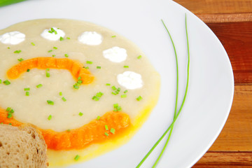 homemade cuisine : salmon vegetable soup over wood