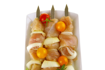 uncooked chicken shish kebab