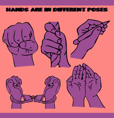Hands are in different poses. Vector illustrations set. Tattoo s