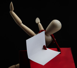 Wooden dool figure isolated on black