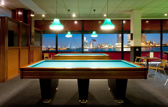 Retro pool room with a view