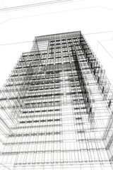 rendering grattacielo 3d illustrazione wireframe