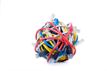 Multicolored computer cable isolated on white background