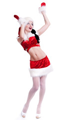 Full-length portrait of beauty girl in santa hat