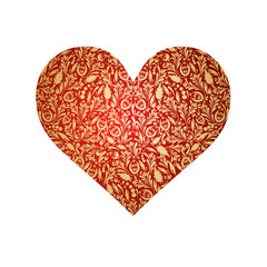Red heart with golden pattern