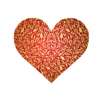 Red heart with golden pattern