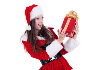 mrs. Santa with catching a gift box.