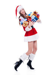 mrs. Santa with catching a gift box.