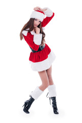 Full-length portrait of beauty girl in santa hat