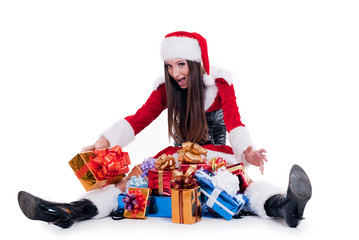 beautiful girl dressed as Santa Claus
