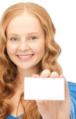Fototapeta premium happy woman with business card