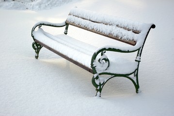 the bench in winter scenery