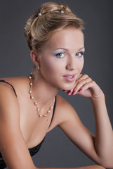 studio portrait of a girl with fashion hair and makeup