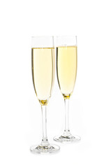 Two champagne glasses. Isolated on white background