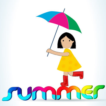 Vector cute summer girl with umbrella