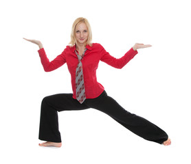 Practicing Yoga. Young businesswoman