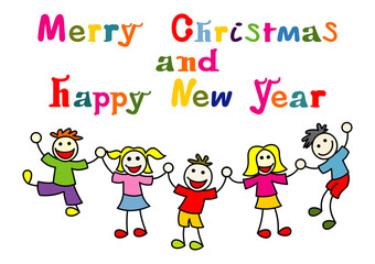 Christmas and new year card with happy kids