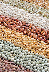 Mixture of dried lentils, peas, soybeans, beans  - background