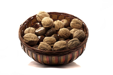 basket of chestnuts and walnuts