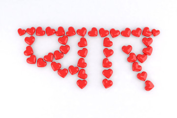 word love in Hindi with small red hearts
