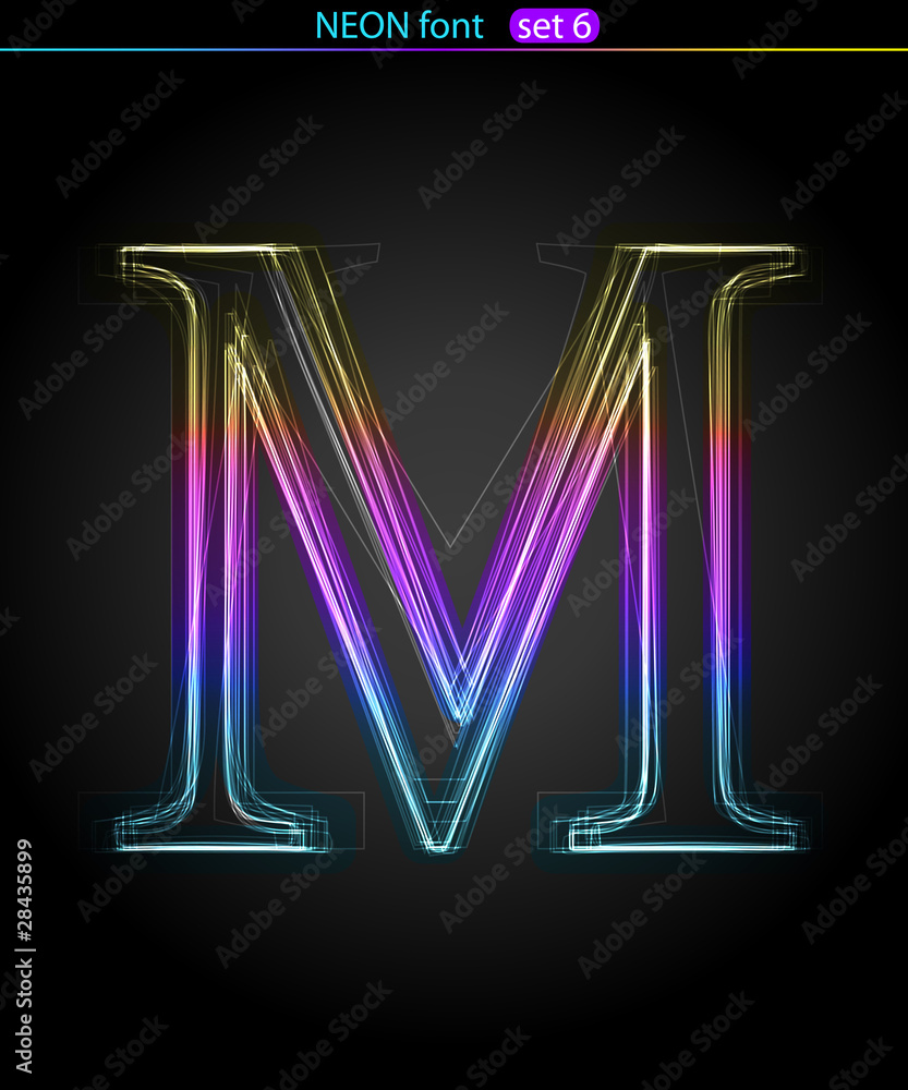 Poster gradient color neon font. letter m. vector