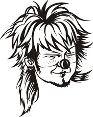 Obraz premium Young clown boy. Black and white sketch.