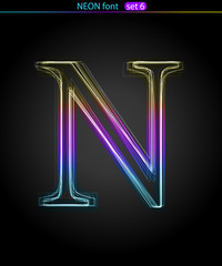 Gradient color neon font. Letter  N. VECTOR