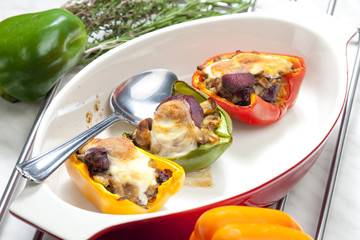 peppers filled with mushrooms and chicken livres and mozzarella