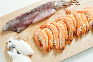 still life of raw seafood