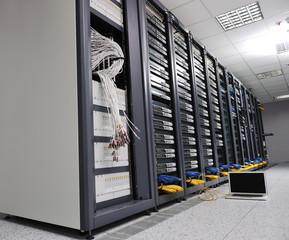 laptop computer at server network room