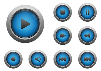 Collection of blue multimedia buttons